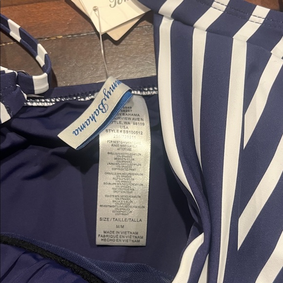 Tommy Bahama Women's Navy and White Striped Swim Top - Picture 2 of 3